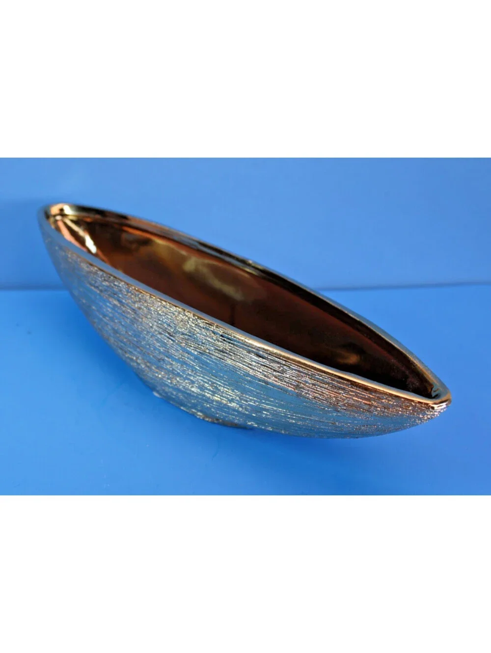 New Gold Etched Decorative Planter Vase Centerpiece Boat Shaped Bowl 14